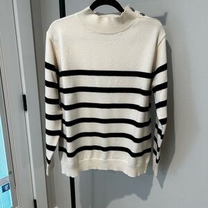 Elegant Cream and Black Striped Women's Turtleneck Sweater